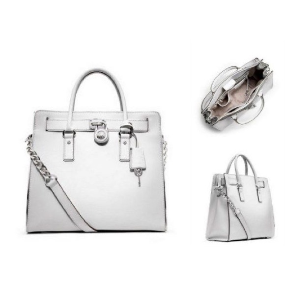 Michael Kors Hamilton Specchio E W Satchel Optic White - Picture 15 of 16